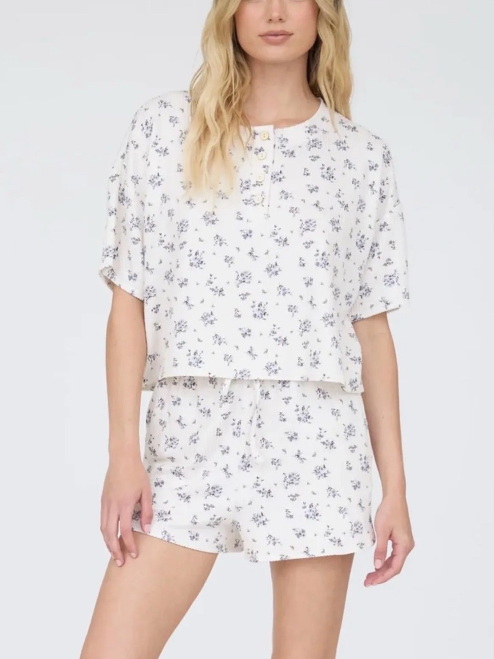 J.O.A. Ditsy Floral Henley Top & Shorts Set